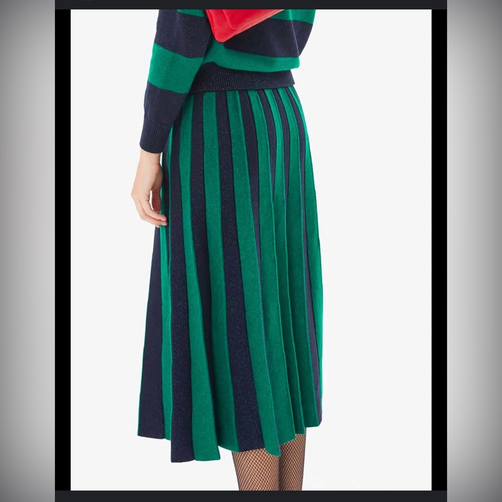 CLARE V Helloise accordion skirt - Navy & Green. Cotton, Cashmere  - M (NWT)